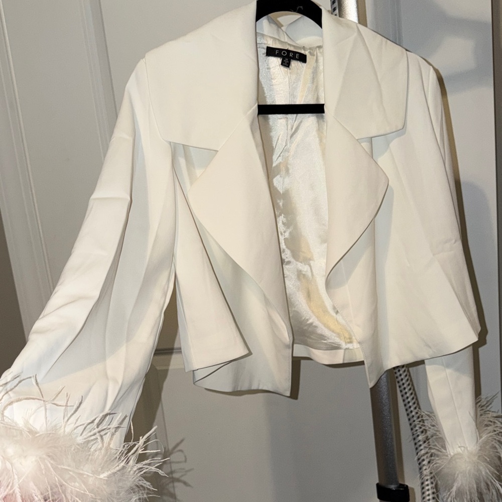 White Feather Trim Jacket sz M